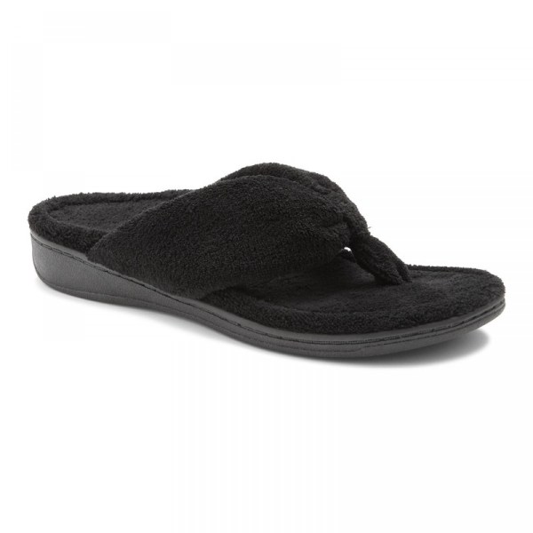 Vionic Slippers Ireland - Gracie Toe Post Slipper Black - Womens Shoes For Sale | YKBLF-8375